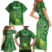 Personalised Ireland Darts Family Matching Short Sleeve Bodycon Dress and Hawaiian Shirt Dartboard Irish Shamrock Pattern - Wonder Print Shop