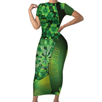 Personalised Ireland Darts Family Matching Short Sleeve Bodycon Dress and Hawaiian Shirt Dartboard Irish Shamrock Pattern - Wonder Print Shop