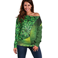 Personalised Ireland Darts Off Shoulder Sweater Dartboard Irish Shamrock Pattern - Wonder Print Shop