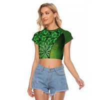 Personalised Ireland Darts Raglan Cropped T Shirt Dartboard Irish Shamrock Pattern - Wonder Print Shop