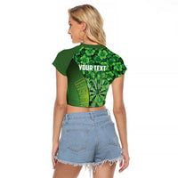 Personalised Ireland Darts Raglan Cropped T Shirt Dartboard Irish Shamrock Pattern - Wonder Print Shop