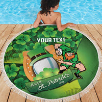 St Patrick's Day Ireland Rugby Custom Beach Blanket Leprechaun Mascot Irish Shamrock Pattern - Wonder Print Shop