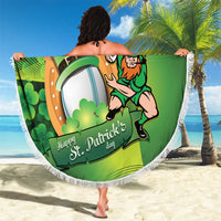 St Patrick's Day Ireland Rugby Custom Beach Blanket Leprechaun Mascot Irish Shamrock Pattern - Wonder Print Shop
