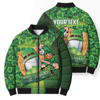 St Patrick's Day Ireland Rugby Custom Bomber Puffer Jacket Leprechaun Mascot Irish Shamrock Pattern - Wonder Print Shop