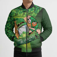 St Patrick's Day Ireland Rugby Custom Bomber Puffer Jacket Leprechaun Mascot Irish Shamrock Pattern - Wonder Print Shop