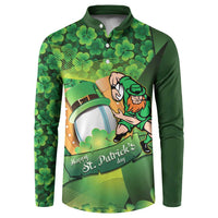 St Patrick's Day Ireland Rugby Custom Button Sweatshirt Leprechaun Mascot Irish Shamrock Pattern - Wonder Print Shop
