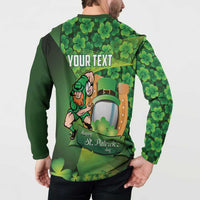 St Patrick's Day Ireland Rugby Custom Button Sweatshirt Leprechaun Mascot Irish Shamrock Pattern - Wonder Print Shop