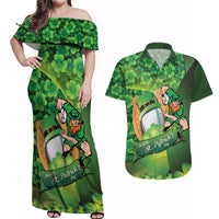 St Patrick's Day Ireland Rugby Custom Couples Matching Off Shoulder Maxi Dress and Hawaiian Shirt Leprechaun Mascot Irish Shamrock Pattern - Wonder Print Shop
