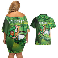 St Patrick's Day Ireland Rugby Custom Couples Matching Off Shoulder Short Dress and Hawaiian Shirt Leprechaun Mascot Irish Shamrock Pattern - Wonder Print Shop