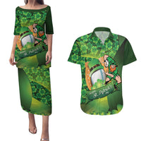 St Patrick's Day Ireland Rugby Custom Couples Matching Puletasi and Hawaiian Shirt Leprechaun Mascot Irish Shamrock Pattern - Wonder Print Shop