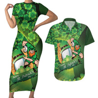 St Patrick's Day Ireland Rugby Custom Couples Matching Short Sleeve Bodycon Dress and Hawaiian Shirt Leprechaun Mascot Irish Shamrock Pattern - Wonder Print Shop