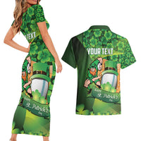 St Patrick's Day Ireland Rugby Custom Couples Matching Short Sleeve Bodycon Dress and Hawaiian Shirt Leprechaun Mascot Irish Shamrock Pattern - Wonder Print Shop