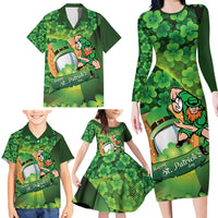 St Patrick's Day Ireland Rugby Custom Family Matching Long Sleeve Bodycon Dress and Hawaiian Shirt Leprechaun Mascot Irish Shamrock Pattern - Wonder Print Shop