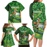 St Patrick's Day Ireland Rugby Custom Family Matching Long Sleeve Bodycon Dress and Hawaiian Shirt Leprechaun Mascot Irish Shamrock Pattern - Wonder Print Shop