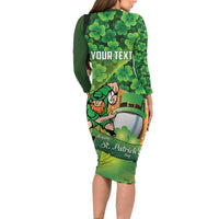 St Patrick's Day Ireland Rugby Custom Family Matching Long Sleeve Bodycon Dress and Hawaiian Shirt Leprechaun Mascot Irish Shamrock Pattern - Wonder Print Shop