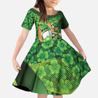 St Patrick's Day Ireland Rugby Custom Family Matching Off The Shoulder Long Sleeve Dress and Hawaiian Shirt Leprechaun Mascot Irish Shamrock Pattern - Wonder Print Shop