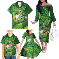 St Patrick's Day Ireland Rugby Custom Family Matching Off The Shoulder Long Sleeve Dress and Hawaiian Shirt Leprechaun Mascot Irish Shamrock Pattern - Wonder Print Shop