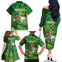 St Patrick's Day Ireland Rugby Custom Family Matching Off The Shoulder Long Sleeve Dress and Hawaiian Shirt Leprechaun Mascot Irish Shamrock Pattern - Wonder Print Shop