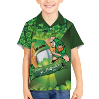 St Patrick's Day Ireland Rugby Custom Family Matching Off The Shoulder Long Sleeve Dress and Hawaiian Shirt Leprechaun Mascot Irish Shamrock Pattern - Wonder Print Shop