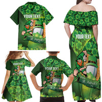 St Patrick's Day Ireland Rugby Custom Family Matching Off Shoulder Maxi Dress and Hawaiian Shirt Leprechaun Mascot Irish Shamrock Pattern - Wonder Print Shop