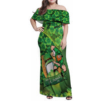 St Patrick's Day Ireland Rugby Custom Family Matching Off Shoulder Maxi Dress and Hawaiian Shirt Leprechaun Mascot Irish Shamrock Pattern - Wonder Print Shop