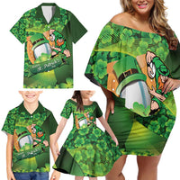 St Patrick's Day Ireland Rugby Custom Family Matching Off Shoulder Short Dress and Hawaiian Shirt Leprechaun Mascot Irish Shamrock Pattern - Wonder Print Shop