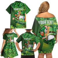 St Patrick's Day Ireland Rugby Custom Family Matching Off Shoulder Short Dress and Hawaiian Shirt Leprechaun Mascot Irish Shamrock Pattern - Wonder Print Shop