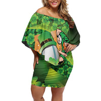 St Patrick's Day Ireland Rugby Custom Family Matching Off Shoulder Short Dress and Hawaiian Shirt Leprechaun Mascot Irish Shamrock Pattern - Wonder Print Shop