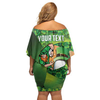St Patrick's Day Ireland Rugby Custom Family Matching Off Shoulder Short Dress and Hawaiian Shirt Leprechaun Mascot Irish Shamrock Pattern - Wonder Print Shop