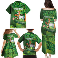 St Patrick's Day Ireland Rugby Custom Family Matching Puletasi and Hawaiian Shirt Leprechaun Mascot Irish Shamrock Pattern - Wonder Print Shop