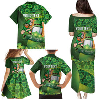 St Patrick's Day Ireland Rugby Custom Family Matching Puletasi and Hawaiian Shirt Leprechaun Mascot Irish Shamrock Pattern - Wonder Print Shop