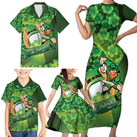 St Patrick's Day Ireland Rugby Custom Family Matching Short Sleeve Bodycon Dress and Hawaiian Shirt Leprechaun Mascot Irish Shamrock Pattern - Wonder Print Shop