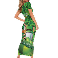 St Patrick's Day Ireland Rugby Custom Family Matching Short Sleeve Bodycon Dress and Hawaiian Shirt Leprechaun Mascot Irish Shamrock Pattern - Wonder Print Shop