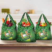 St Patrick's Day Ireland Rugby Custom Grocery Bag Leprechaun Mascot Irish Shamrock Pattern - Wonder Print Shop