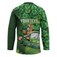 St Patrick's Day Ireland Rugby Custom Hockey Jersey Leprechaun Mascot Irish Shamrock Pattern - Wonder Print Shop