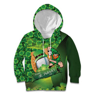 St Patrick's Day Ireland Rugby Custom Kid Hoodie Leprechaun Mascot Irish Shamrock Pattern - Wonder Print Shop