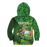 St Patrick's Day Ireland Rugby Custom Kid Hoodie Leprechaun Mascot Irish Shamrock Pattern - Wonder Print Shop