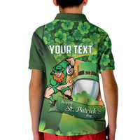 St Patrick's Day Ireland Rugby Custom Kid Polo Shirt Leprechaun Mascot Irish Shamrock Pattern - Wonder Print Shop
