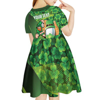 St Patrick's Day Ireland Rugby Custom Kid Short Sleeve Dress Leprechaun Mascot Irish Shamrock Pattern - Wonder Print Shop