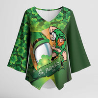 St Patrick's Day Ireland Rugby Custom Kimono Sleeve Blouse Leprechaun Mascot Irish Shamrock Pattern - Wonder Print Shop