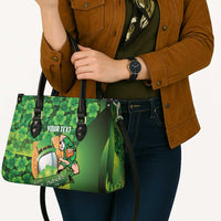 St Patrick's Day Ireland Rugby Custom Leather Bag Leprechaun Mascot Irish Shamrock Pattern - Wonder Print Shop