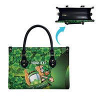 St Patrick's Day Ireland Rugby Custom Leather Bag Leprechaun Mascot Irish Shamrock Pattern - Wonder Print Shop