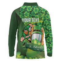 St Patrick's Day Ireland Rugby Custom Long Sleeve Polo Shirt Leprechaun Mascot Irish Shamrock Pattern - Wonder Print Shop