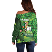 St Patrick's Day Ireland Rugby Custom Off Shoulder Sweater Leprechaun Mascot Irish Shamrock Pattern - Wonder Print Shop