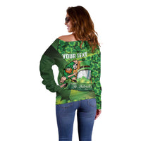 St Patrick's Day Ireland Rugby Custom Off Shoulder Sweater Leprechaun Mascot Irish Shamrock Pattern - Wonder Print Shop