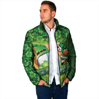 St Patrick's Day Ireland Rugby Custom Padded Jacket Leprechaun Mascot Irish Shamrock Pattern - Wonder Print Shop