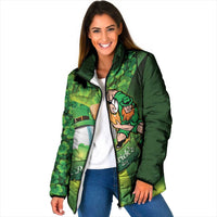 St Patrick's Day Ireland Rugby Custom Padded Jacket Leprechaun Mascot Irish Shamrock Pattern - Wonder Print Shop