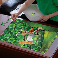 St Patrick's Day Ireland Rugby Custom Puzzle Leprechaun Mascot Irish Shamrock Pattern - Wonder Print Shop