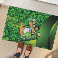 St Patrick's Day Ireland Rugby Custom Rubber Doormat Leprechaun Mascot Irish Shamrock Pattern - Wonder Print Shop