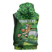 St Patrick's Day Ireland Rugby Custom Sleeveless Hoodie Leprechaun Mascot Irish Shamrock Pattern - Wonder Print Shop